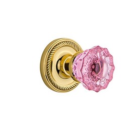 Nostalgic Warehouse 722567 Rope Rosette Single Dummy Crystal Pink Glass Door Knob in Polished Brass