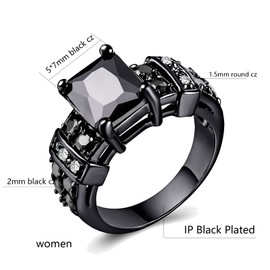 ringheart Black Simulated Diamond 2 Rings His and Her Wedding Ring Set Couple Rings Matching Ring 1ct CZ Womens Wedding Ring Tungsten Mens Wedding Bands, Metal crystal rhinestone stone, Cubic Zirconia