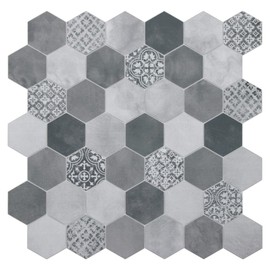 The Tiles Plaza Backsplash Tile for Kitchen Peel and Stick, Hexagon Stick on Tile, Cement Vintage self-Adhesive Wall Tile, Grey 10 Sheets