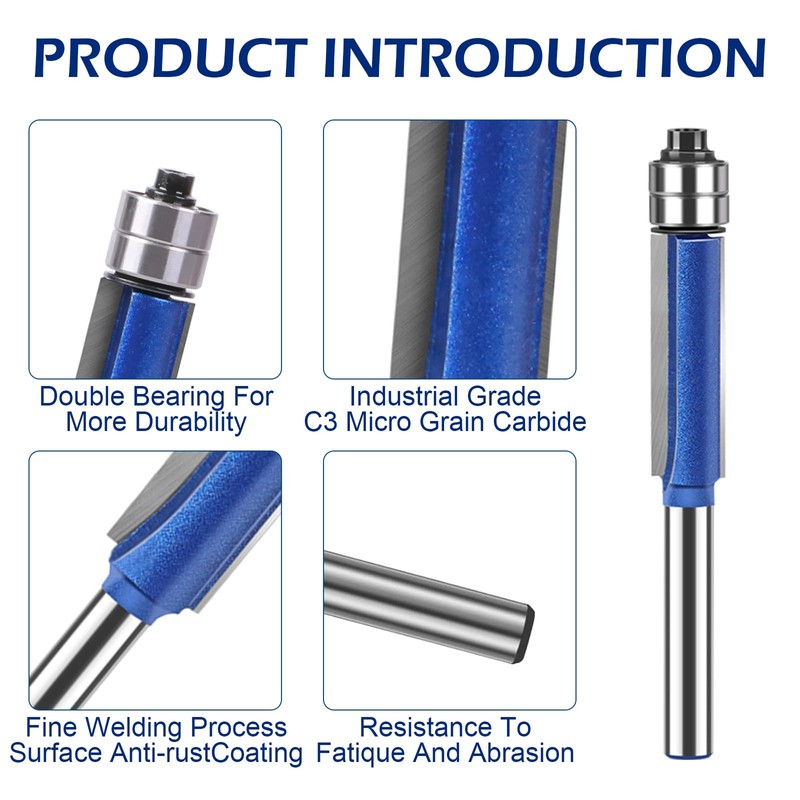 4 Pcs 1/4 Inch Shank Flush Trim Router Bit Set,