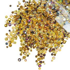 qiipii Resin Rhinestones for Bedazzling Crafting 3-6mm Metallic Gold Golden Yellow AB Colorful Stones Gems Diamonds for Face Eyes Makeup Tumblers Bottles Mugs Crafts Clothes Shoes Phones Scrapbooking