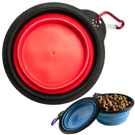 Portable Dog & Cat Bowl COLLAPSIBLE Dog Bowl Travel Dog Bowl with Clip Dog Camping Accessories Outdoor Feeding & Watering Supplies for Dogs Cats Foldable (Red, Round)