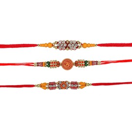 Tuelip Set of 3 Rakhi for Brother Raksha Bandhan Handmade Bracelet for Bhaiya Bhabhi Rakhi Bracelet, Indian Designer Latest Rakhi for Bro