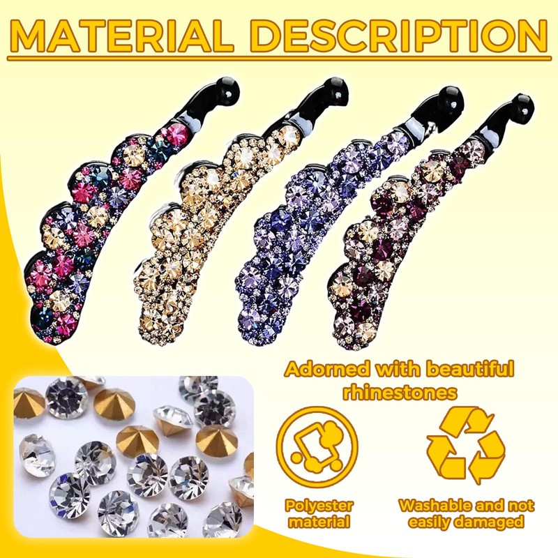 4 Pack Large Elegant Rhinestone Banana Hair Clips for Girls
