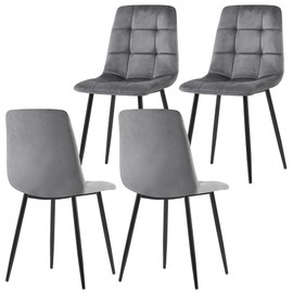 Homedot Dining Chair Set of 4,Modern Home Chair Upholstered Velvet Armless Chair,Elegant Velvet Kitchen Chair Plaid Tufted Pattern with Black Metal Legs for Vanity,Dining Room,Grey
