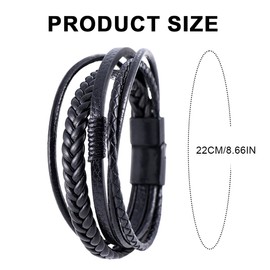 JITNGA 1 x Men's Bracelet Made of Genuine Leather in Premium Quality [Woved] Black Stainless Steel with Magnetic Clasp | Includes Jewellery Box | Great Gift for Men, Leather