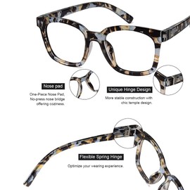 JiSoo-Gafas de lectura de gran tamaño 2.75 Mujeres Hombres, Lectores de diseñador de moda Marco grande con bisagra de resorte, Cuarzo azul 2.75