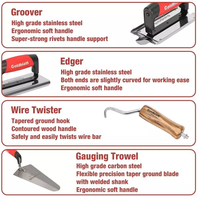 Goldblatt 8PCS Masonry Hand Concrete And Cement Tools Set w/16