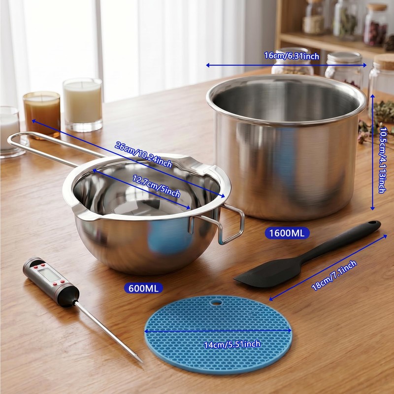 LumaCraft Double Boiler Pot for Melting Wax, Stainless Steel Candle