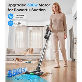 Cordless Vacuum Cleaner, Upgraded 600W 55KPA 55mins Vacuum Cleaners for Home,Powerful Stick Vacuum with Anti-Tangle & Wall Mount Charging, Lightweight Vacuum for Pet Hair Hardwood Floor Carpet