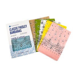 HankieWorld Bandanas 6 Pack Ultra Soft 22 inch Dould Sided Printing Thin 60s Preium Cotton Bandanna Scarf（Light Blue,Pink,Yellow,White,Lime Green,Khaki）