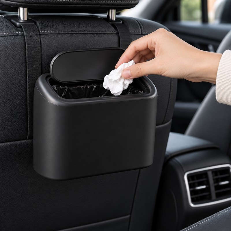 Car Trash Can with Lid for Vehicle Organization – ABS