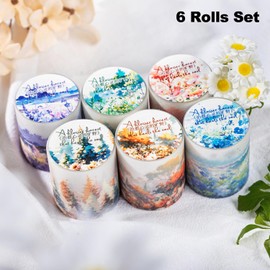 MiyouLuna 6Pcs Floral Theme PET Tapes, Aesthetic Nature Tapes for Journaling, Scrapbook Supplies, and Junk Journal Ephemera, with Decorative Clip