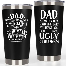 Breezy Valley Dad Gifts Tumbler, Dad Christmas Gifts from Daughter Son Kids - Best Dad Ever Gifts, Christmas Gift Ideas for Father, #1 Dad Cup Tumbler, Dad Ugly Children Coffee Cup, 20oz