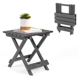 FUNBERRY Outdoor Folding Adirondack Side Table, Portable No Assembly Patio End Table HDPE All Weather