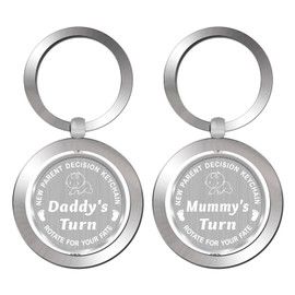 Laluminter New Parent Decision Keychain - Rotatable Dual-Mode Daddy's or Mommy's Turn Gifts - First Fathers Mothers Day Christmas Gift Keepsake for New Dad and Mom