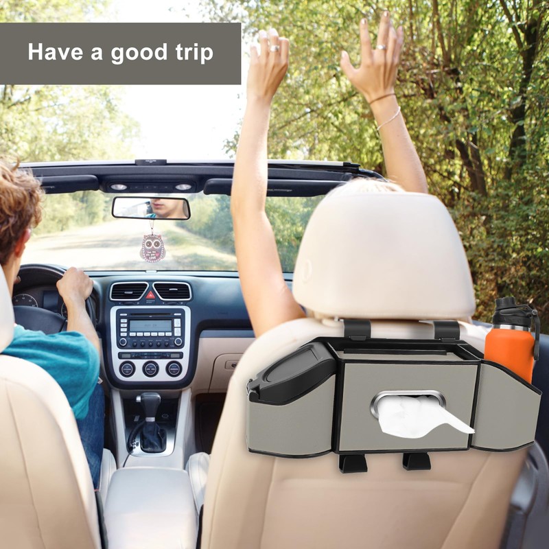 Hiitytin 7-In-1 Car Seat Back Organizer with 3.74” Cup Holders,