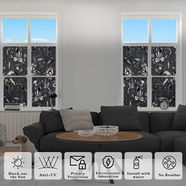 ConCus-T Total Blackout Window Privacy Film Tulip Engraving Decorative Window Film, Total Light Blocking High Privacy Insulation and UV Protection for Daytime Sleep, Dark and Opaque, 17.52" x 78.74"