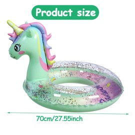 Unicorn Inflatable Swimming Ring, Inflatable Pool Float, Green Unicorn Float Inflatable Pool Ring with Glitters Swimming Seat Boat, Toddler Waist Baby Pool Float Ring70cm