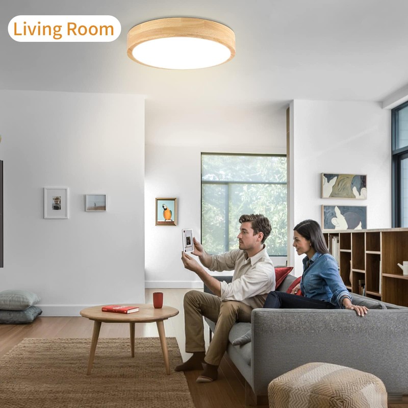 Led Ceiling Light Flush Mount: 12 Inch 24W Wood Bedroom