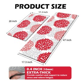 Kitchen Mats Set of 2 Cushioned Anti Fatigue Kitchen Rugs Non Slip Waterproof Kitchen Runner Memory Foam Kitchen Floor Mat Comfort Standing Mat for Sink,Office,Laundry, Red