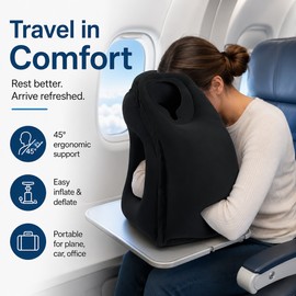 Inflatable Travel Pillow for Neck Support – 45° Headrest Cushion for Airplane Car Office Naps