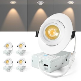 Sublimation 4 Packs 4 Inch Gimbal Led Recessed Light with Junction Box 12w,5 Colors Adjustable 2700K-5000K,360°+90° Adjustable Directional Eyeball Lighting,Waterproof recessed Lights for Shower