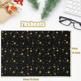 Jwssor Star Tissue Paper,20sheets Christmas Tissue Paper,20x14inchXmas Wrapping Paper,Black Star Tissue Paper for Christmas Wedding Birthday DIY Crafts