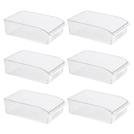 Oggi 6 Pack of Clear Plastic Fridge/Pantry Bins with Fingergrip Handles, 12" x 7.75" x 3.5"