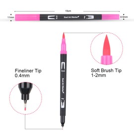 Vicloon Dual Tip Brush Pens, 100 Colors Fineliners Colouring Pens with 6 Replacement Refills,6 Drawing Cards,3 Drawing Books,Dual Felt Tip Pens for Adult Colouring Books, Drawing, Sketching, DIY Craft