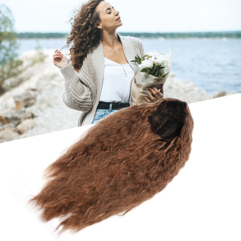 Light Brown Wave Wig Adjustable Charming Breathable Comfortable Fluffy Heat