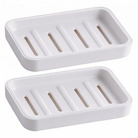 Senshuomy Soap Dish with Drainage | Keep Soap Dry, Plastic Soap Holder for Shower, Bathroom, Kitchen | Easy to Clean, 2 PC/White