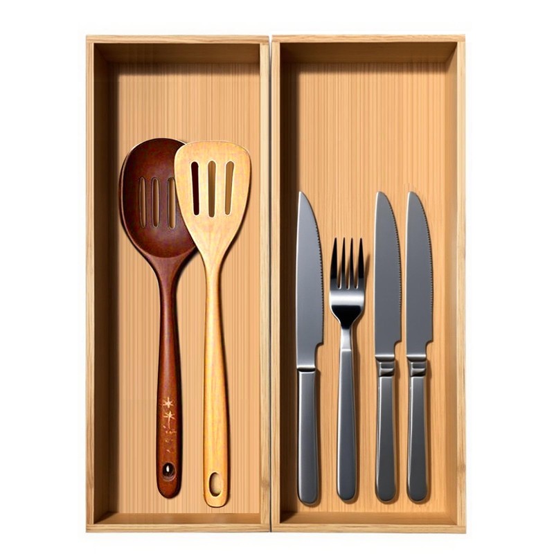 guiogc Set of 2 Bamboo Drawer Organizer, Stackable Utensil Organizer