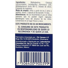 2 billones de probióticos Lactobacillus rhamnosus LGG y Bifidobacterium lactis BB-12, 14 cápsulas