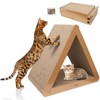 Angetra 3 Pack Cardboard Cat Scratcher & Scratch Pad with Catnip, Buildable Triangle Cat House w/ 6-Sided Use, Furniture Protection for Indoor Cats