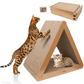 Angetra 3 Pack Cardboard Cat Scratcher & Scratch Pad with Catnip, Buildable Triangle Cat House w/ 6-Sided Use, Furniture Protection for Indoor Cats