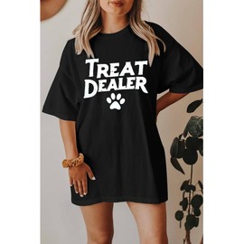 Treat Dealer Shirts for Women: Oversized Dog Mom T-Shirts Funny Animals Lover Gift Dog Paw Print Tee Casual Summer Tops Black
