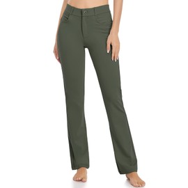 HISKYWIN Womens Dress Pants Yoga Work Office Business Casual Slacks Stretch Bootcut Petite Golf Pants with Pockets Zipper Fly HF833-Army Green-M
