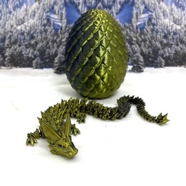 3D Printed Crystal Dragon and Dragon Egg Articulated Adult Crystal Dragon Silk Finish 4 Dual Colors Option, Fidget Toy Executive Desk Toy D001-S2-DS (Black Gold)
