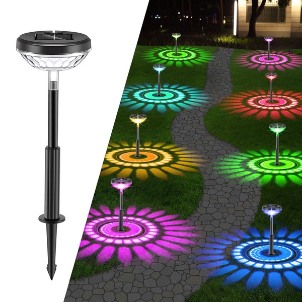 Bright Solar Pathway Lights Outdoor 4 Pack Color Changing, Solar Garden Lights Outdoor IP67 Waterproof, LED Solar Landscape Path Lighting Decoration for Walkway Yard Lawn Patio(Multicolor&Warm White)