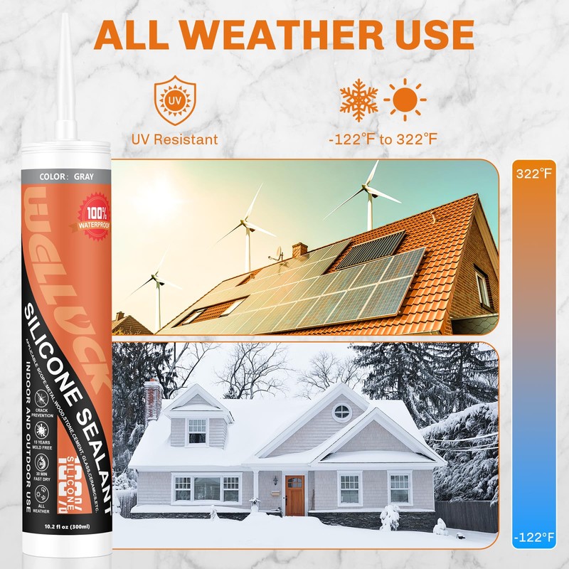 WELLUCK Grey Silicone Caulk, 100% Waterproof Silicone Sealant Adhesive Caulking,for