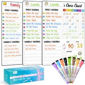 Magnetic Chore Chart for Kids with 8 Markers,3 Pack 8"x12" Chore Chart for Kids Multiple Kids, Behavior Chart for Kids at Home, Responsibility Chart for Kids/Teens/Adults, White Chore Board