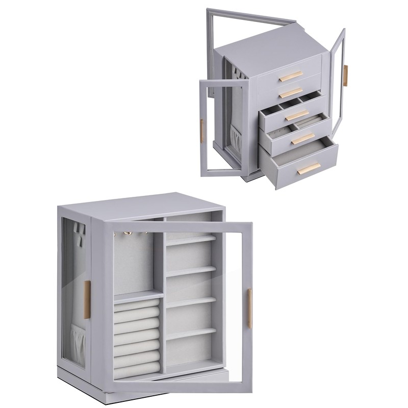 Glimmloop 360° Rotating Jewelry Box with 5 Drawers, Spacious Vertical