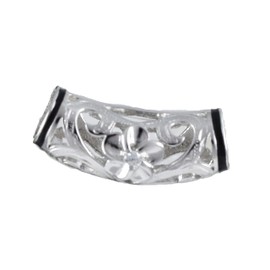 Unique Hawaiian Plumeria Maile Leaf Lava Tube Necklace, Sterling Silver Plumeria Flower CZ Barrel Pendant, N8563A