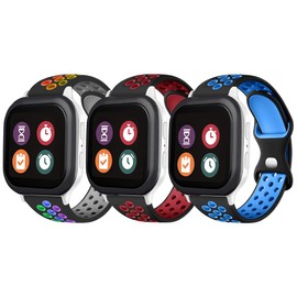 Mengudig 3 Pack Rainbow Bands Compatible for Gizmo Watch 3/2/1, Gabb Watch 3/2/1, Syncup Watch 2/1, 20mm Soft Breathable Waterproof Silicone Sport Band