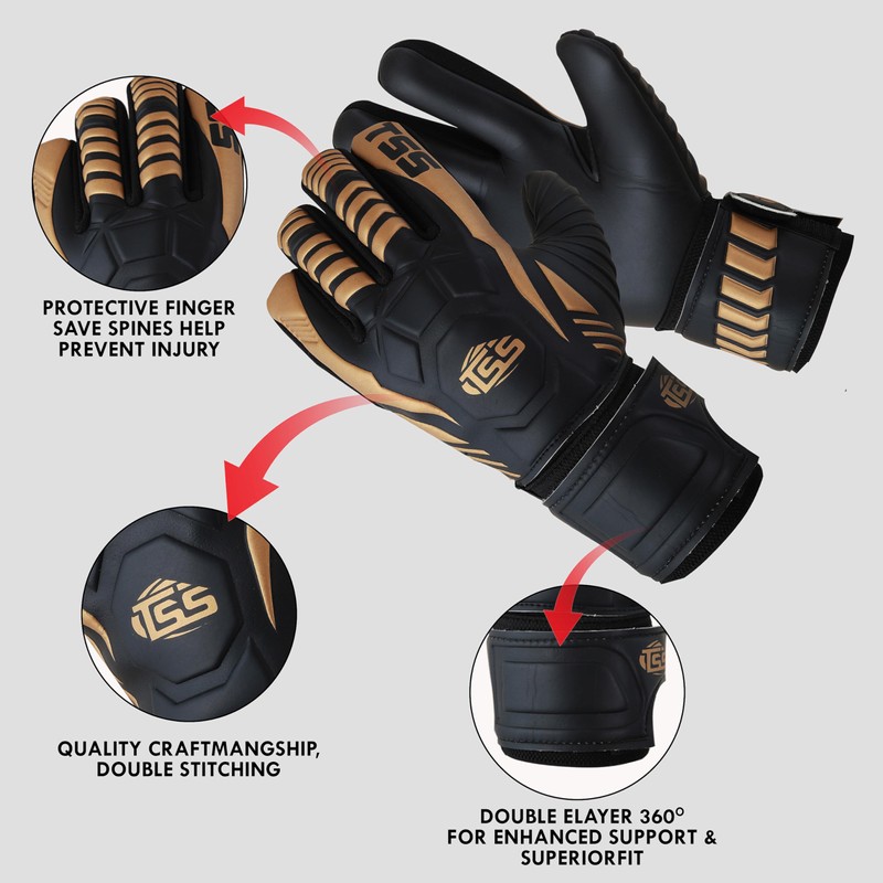 NOSSA TREND Soccer Goalkeeper Gloves (Black & Gold, 10)