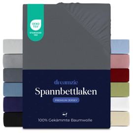 Dreamzie Premium fitted sheet 70 x 200 cm, fitted sheet for thick mattresses up to 12 cm, bed sheet 100% jersey cotton, 150 g/m², Oeko-Tex certified - dark grey