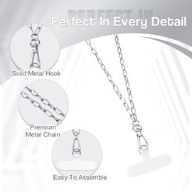 TiMOVO Phone Crossbody Strap, Universal Phone Lanyard with 1× 50.39in Metal Phone Strap, 1× 14.2in Wrist Strap, 2× Pads, Phone Lanyards, Phone Chain Compatible with Most Smartphones, Bright Silver