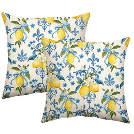 Yphzmtz 2er Set Leinen Kissenbezüge 45x45 cm | Zitronen-Muster | Landhausstil Deko für Couch & Wohnzimmer | Sommer-Frühling Design | Quadratische Dekokissenhüllen für Sofakissen & Zierkissen