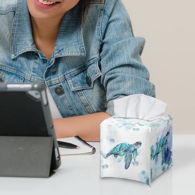 ZFRXIGN Hippie Sea Turtle Tissue Holder Square Tissue Box Cover